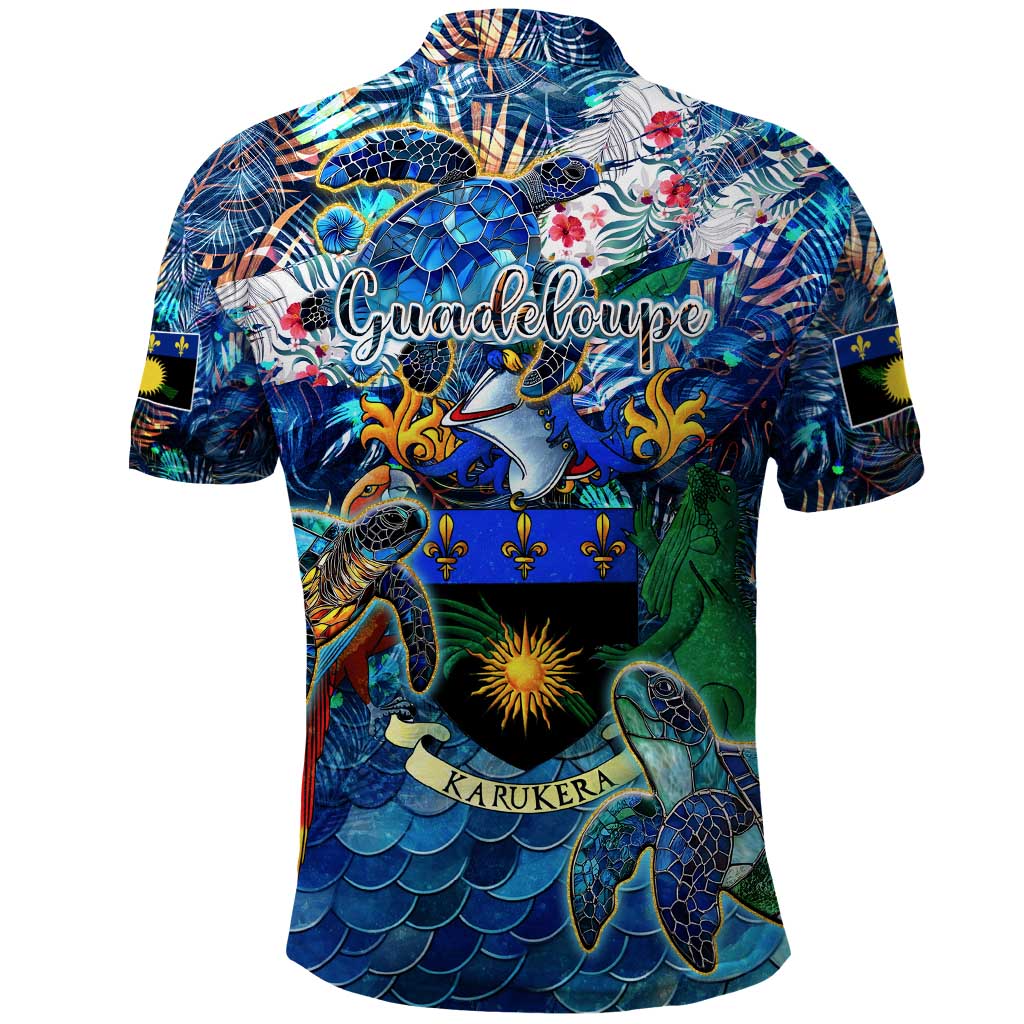 Guadeloupe Polo Shirt Sea Turtle Tropical Pattern - Wonder Print Shop
