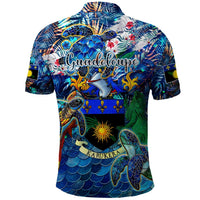 Guadeloupe Polo Shirt Sea Turtle Tropical Pattern - Wonder Print Shop