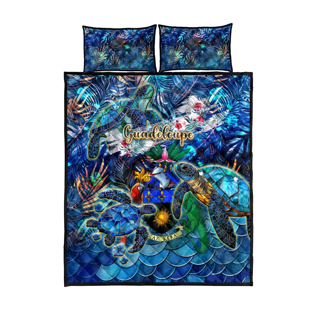 Guadeloupe Quilt Bed Set Sea Turtle Tropical Pattern - Wonder Print Shop