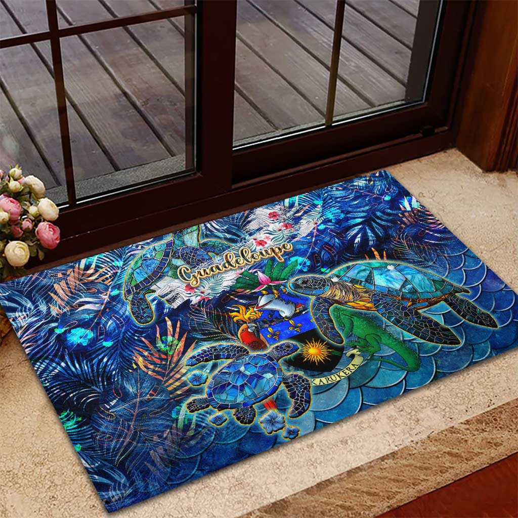 Guadeloupe Rubber Doormat Sea Turtle Tropical Pattern - Wonder Print Shop