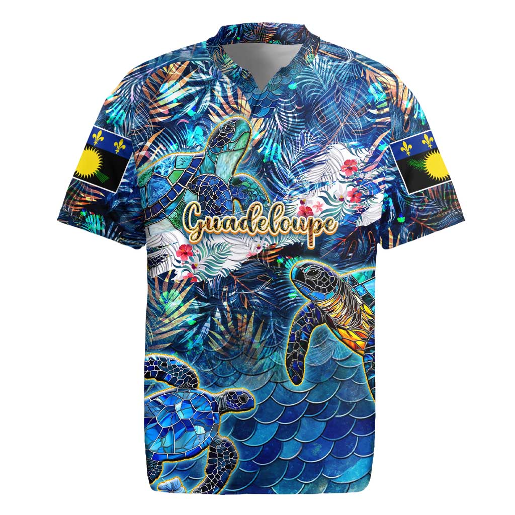 Guadeloupe Rugby Jersey Sea Turtle Tropical Pattern - Wonder Print Shop