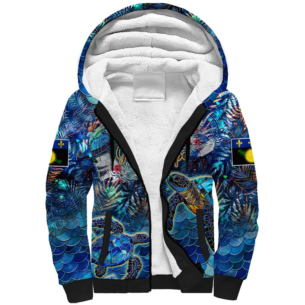 Guadeloupe Sherpa Hoodie Sea Turtle Tropical Pattern - Wonder Print Shop