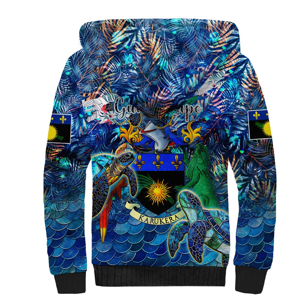 Guadeloupe Sherpa Hoodie Sea Turtle Tropical Pattern - Wonder Print Shop