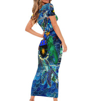 Guadeloupe Short Sleeve Bodycon Dress Sea Turtle Tropical Pattern - Wonder Print Shop