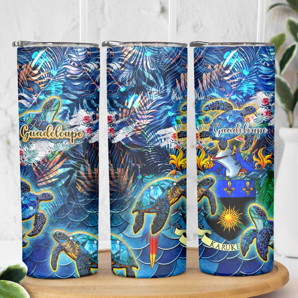 Guadeloupe Skinny Tumbler Sea Turtle Tropical Pattern - Wonder Print Shop