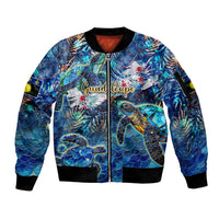 Guadeloupe Sleeve Zip Bomber Jacket Sea Turtle Tropical Pattern - Wonder Print Shop