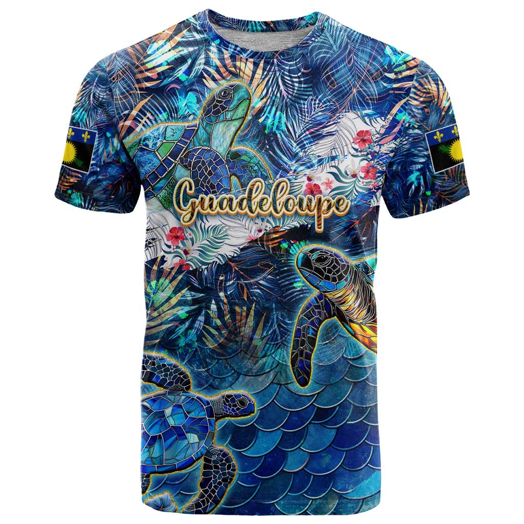 Guadeloupe T Shirt Sea Turtle Tropical Pattern - Wonder Print Shop