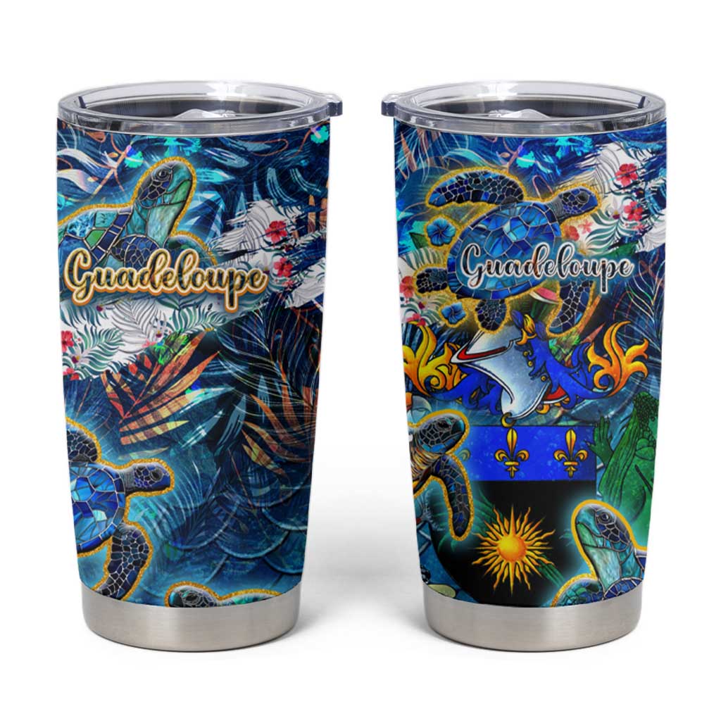 Guadeloupe Tumbler Cup Sea Turtle Tropical Pattern - Wonder Print Shop