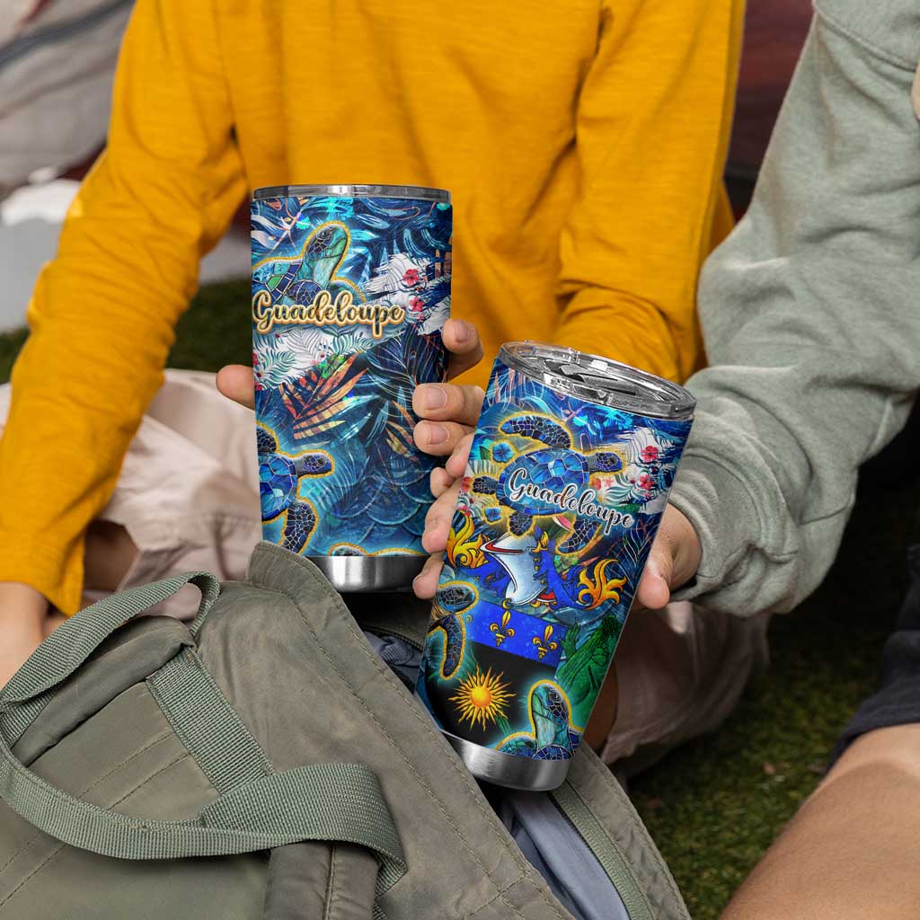Guadeloupe Tumbler Cup Sea Turtle Tropical Pattern - Wonder Print Shop