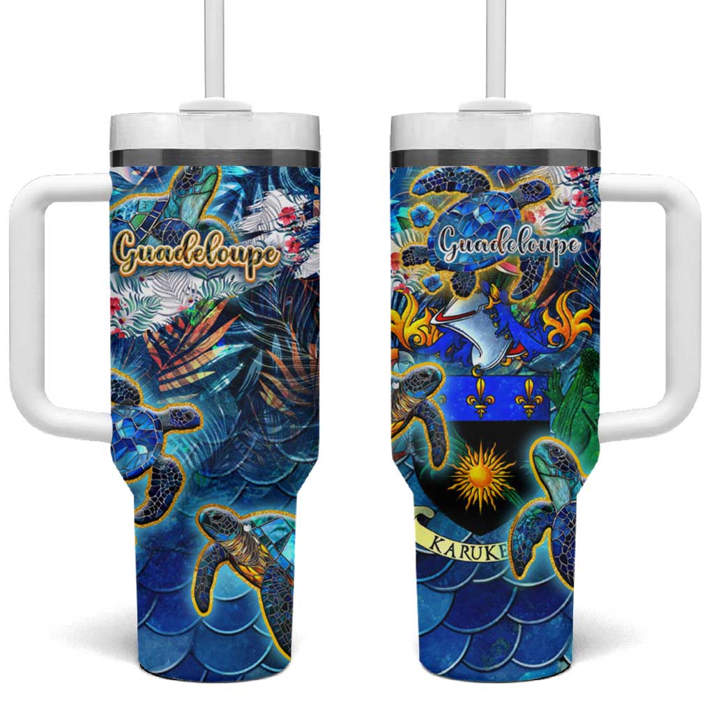 Guadeloupe Tumbler With Handle Sea Turtle Tropical Pattern - Wonder Print Shop