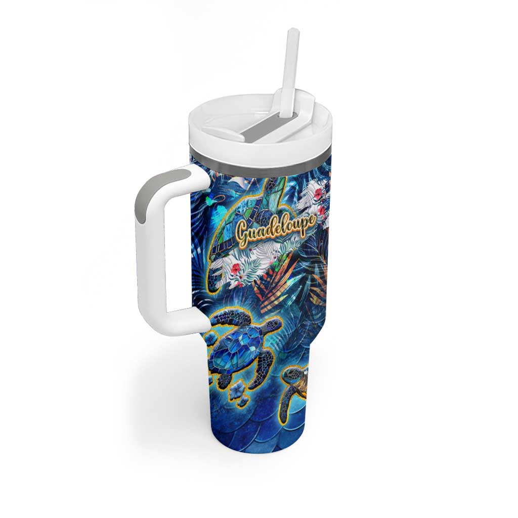 Guadeloupe Tumbler With Handle Sea Turtle Tropical Pattern - Wonder Print Shop