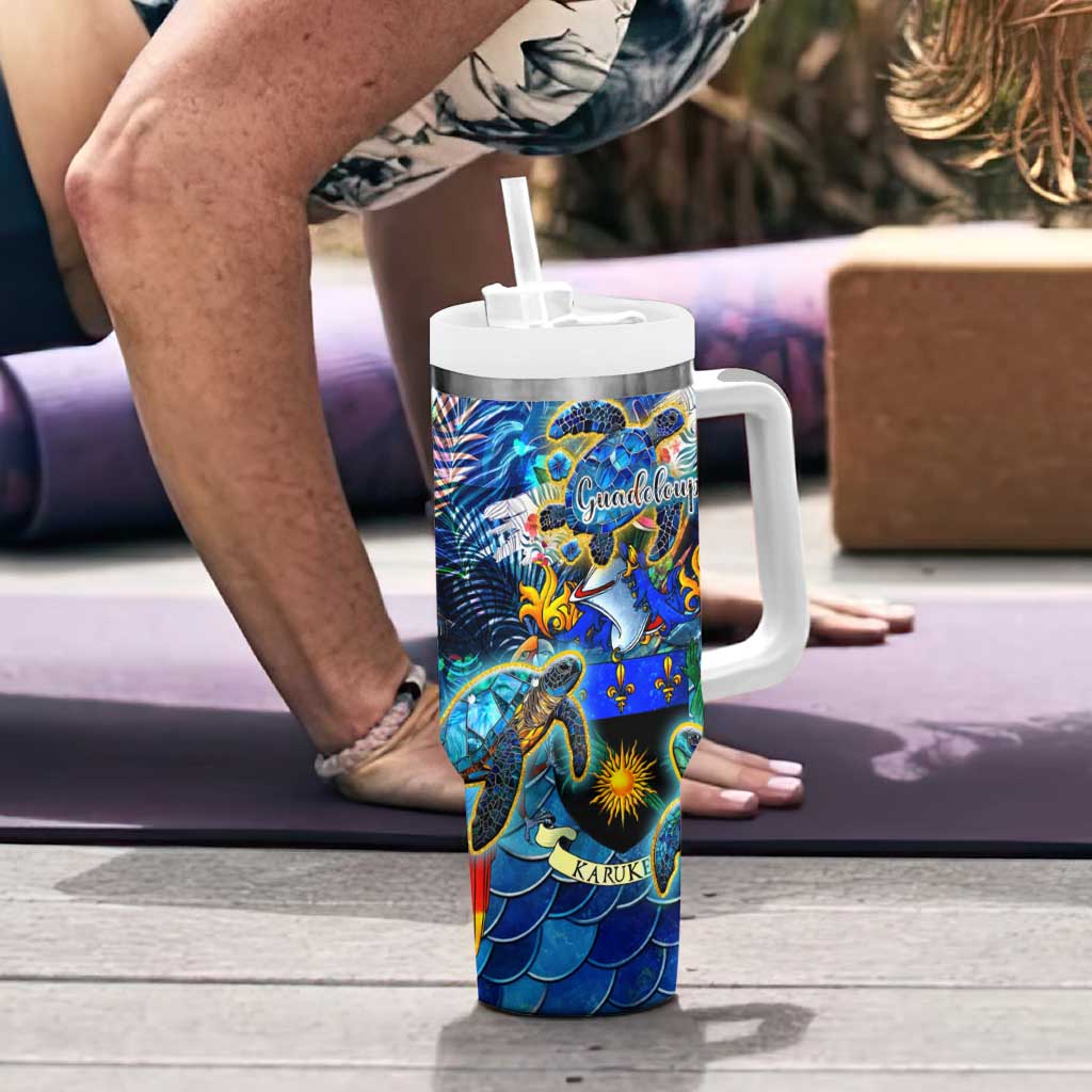 Guadeloupe Tumbler With Handle Sea Turtle Tropical Pattern - Wonder Print Shop