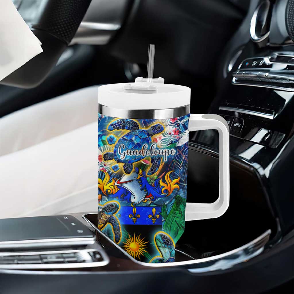 Guadeloupe Tumbler With Handle Sea Turtle Tropical Pattern - Wonder Print Shop