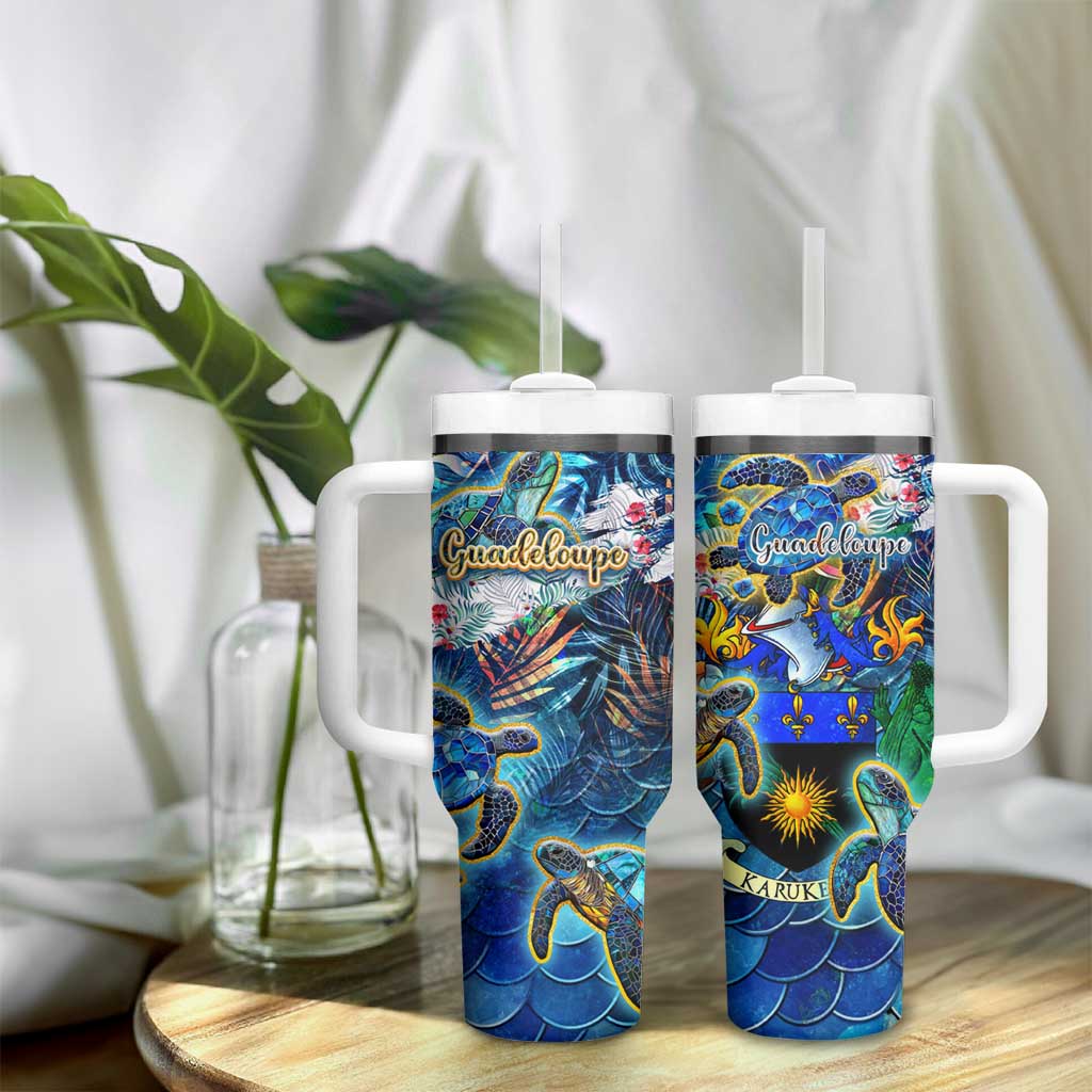 Guadeloupe Tumbler With Handle Sea Turtle Tropical Pattern - Wonder Print Shop