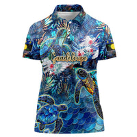 Guadeloupe Women Polo Shirt Sea Turtle Tropical Pattern - Wonder Print Shop