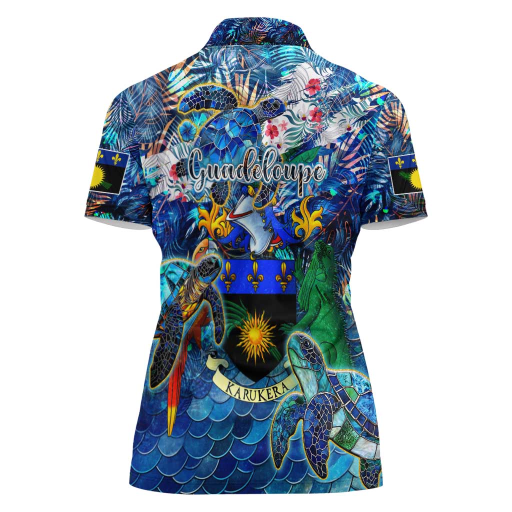 Guadeloupe Women Polo Shirt Sea Turtle Tropical Pattern - Wonder Print Shop