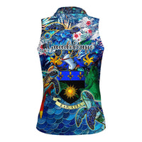 Guadeloupe Women Sleeveless Polo Shirt Sea Turtle Tropical Pattern - Wonder Print Shop