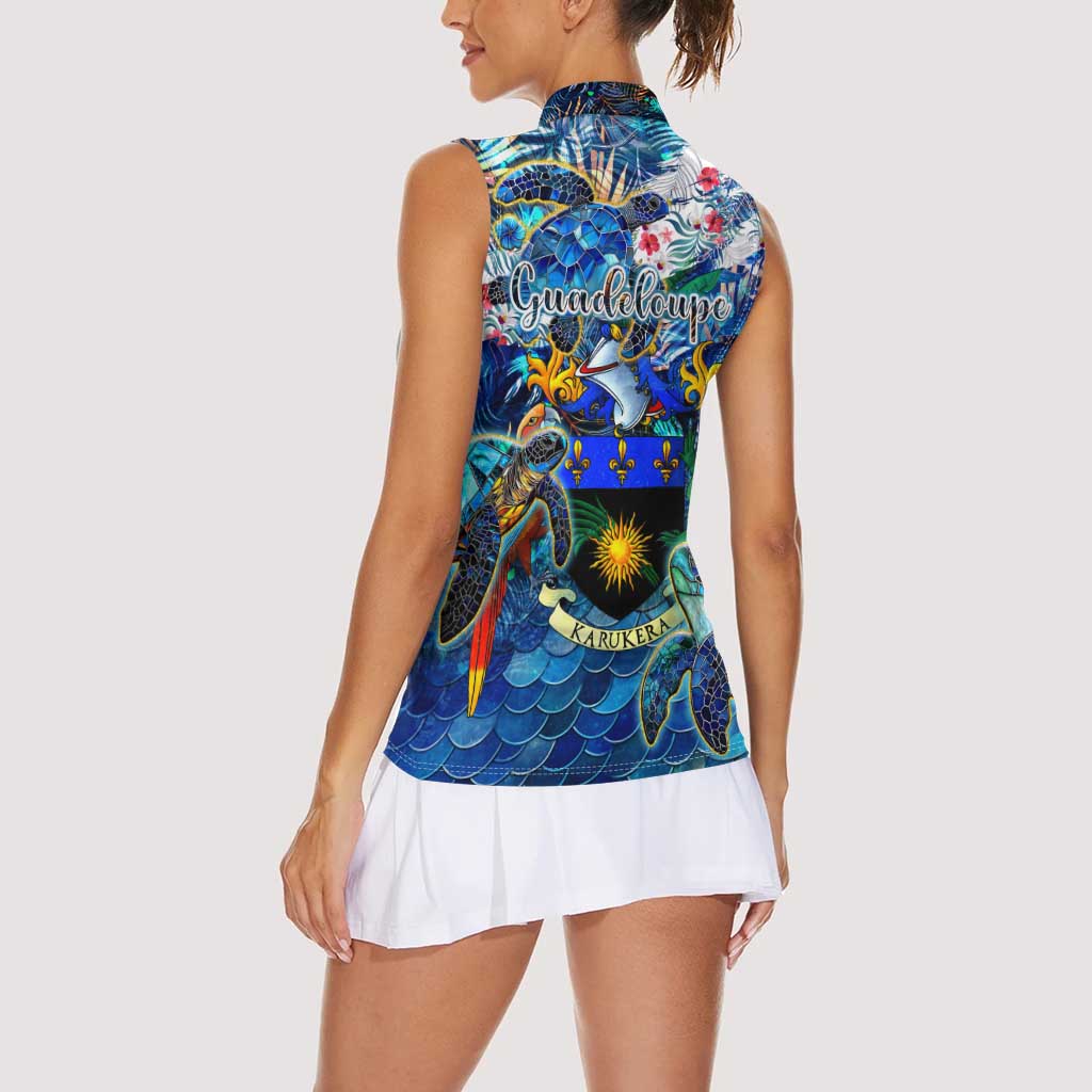 Guadeloupe Women Sleeveless Polo Shirt Sea Turtle Tropical Pattern - Wonder Print Shop