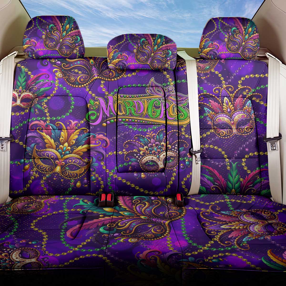 Mardi Gras Back Car Seat Cover Mask Glitter Art