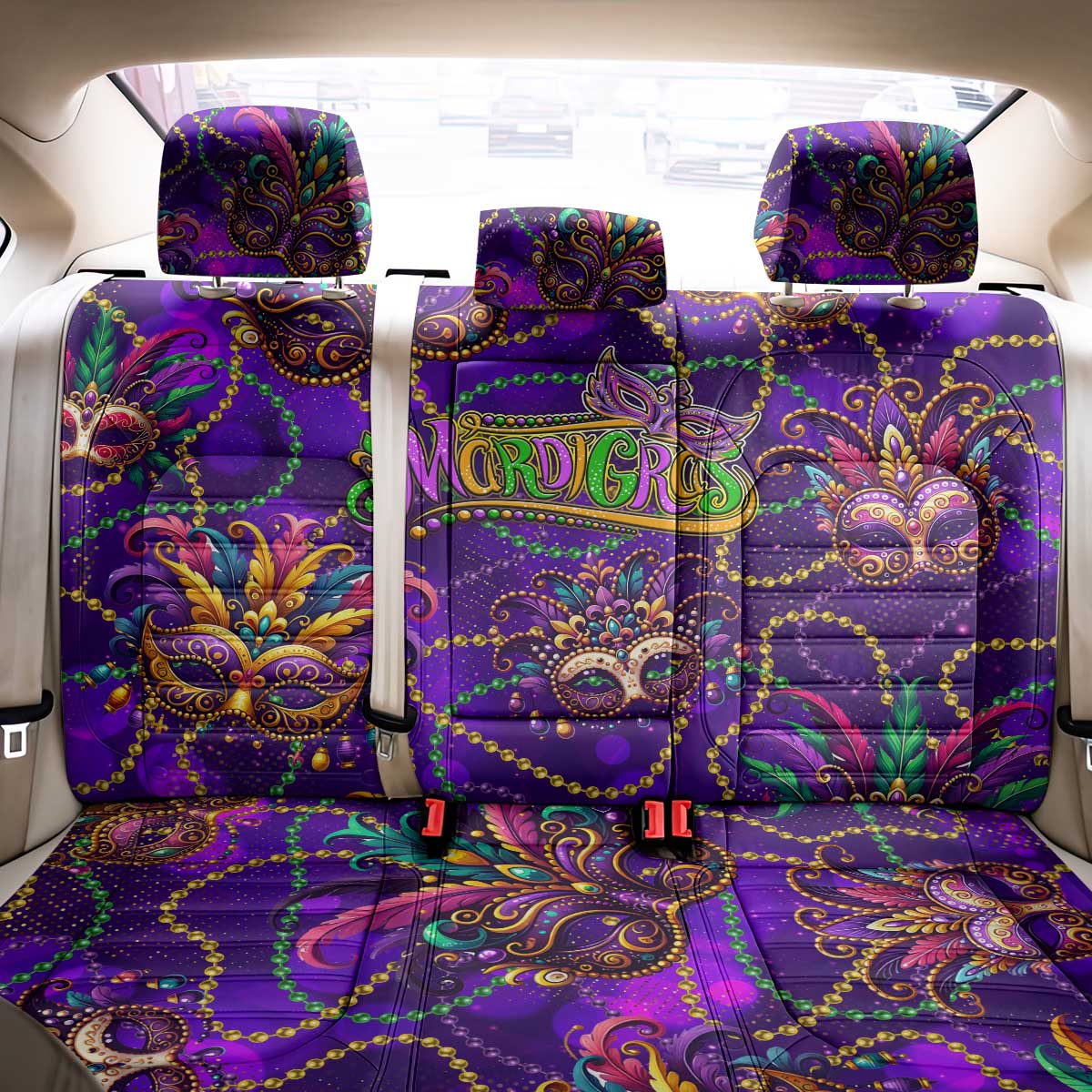 Mardi Gras Back Car Seat Cover Mask Glitter Art