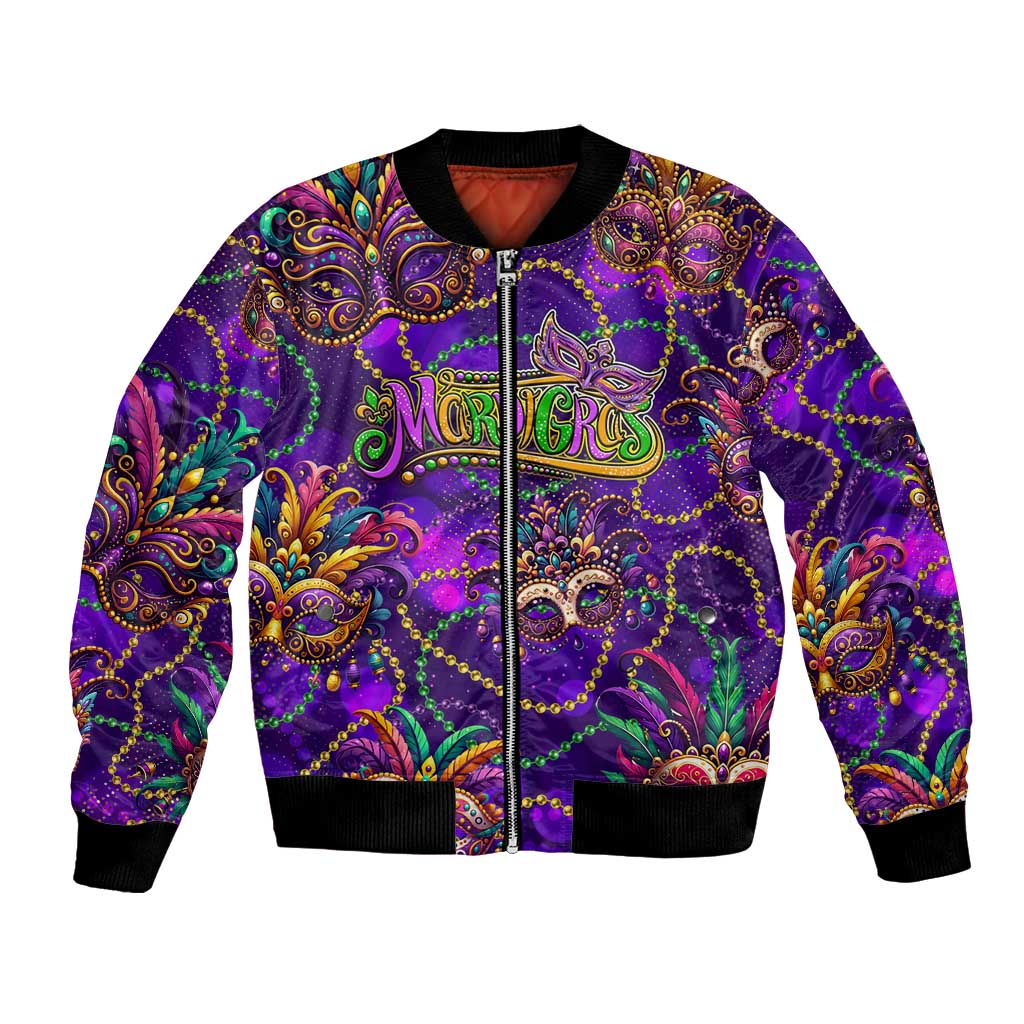 Mardi Gras Bomber Jacket Mask Glitter Art
