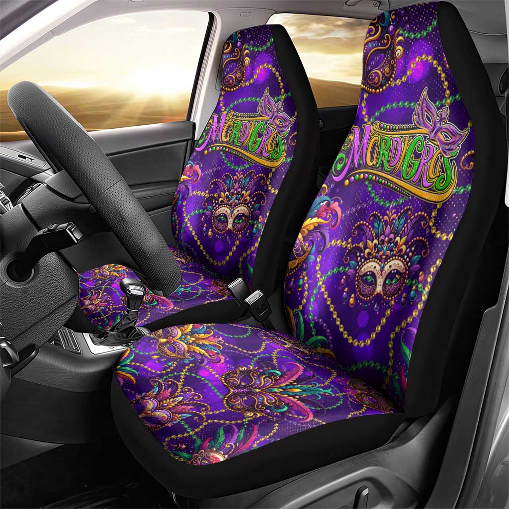 Mardi Gras Car Seat Cover Mask Glitter Art