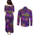 Mardi Gras Couples Matching Puletasi and Long Sleeve Button Shirt Mask Glitter Art