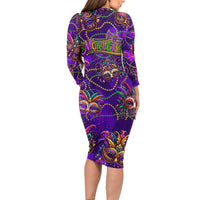 Mardi Gras Family Matching Long Sleeve Bodycon Dress and Hawaiian Shirt Mask Glitter Art