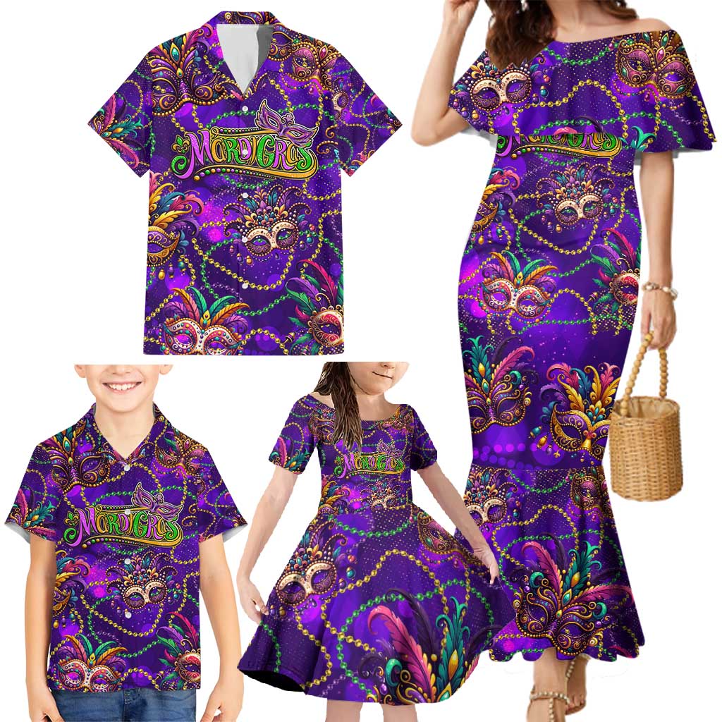 Mardi Gras Family Matching Mermaid Dress and Hawaiian Shirt Mask Glitter Art