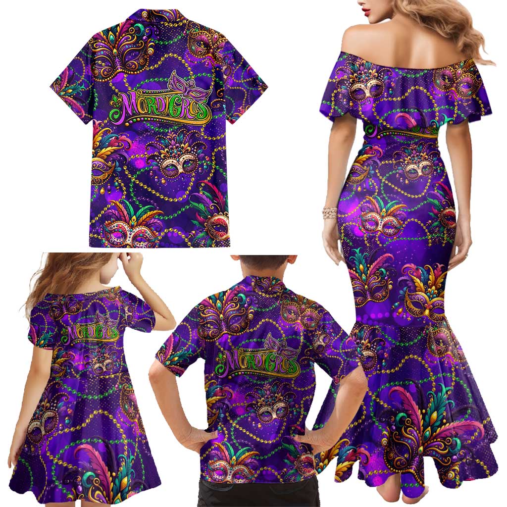 Mardi Gras Family Matching Mermaid Dress and Hawaiian Shirt Mask Glitter Art