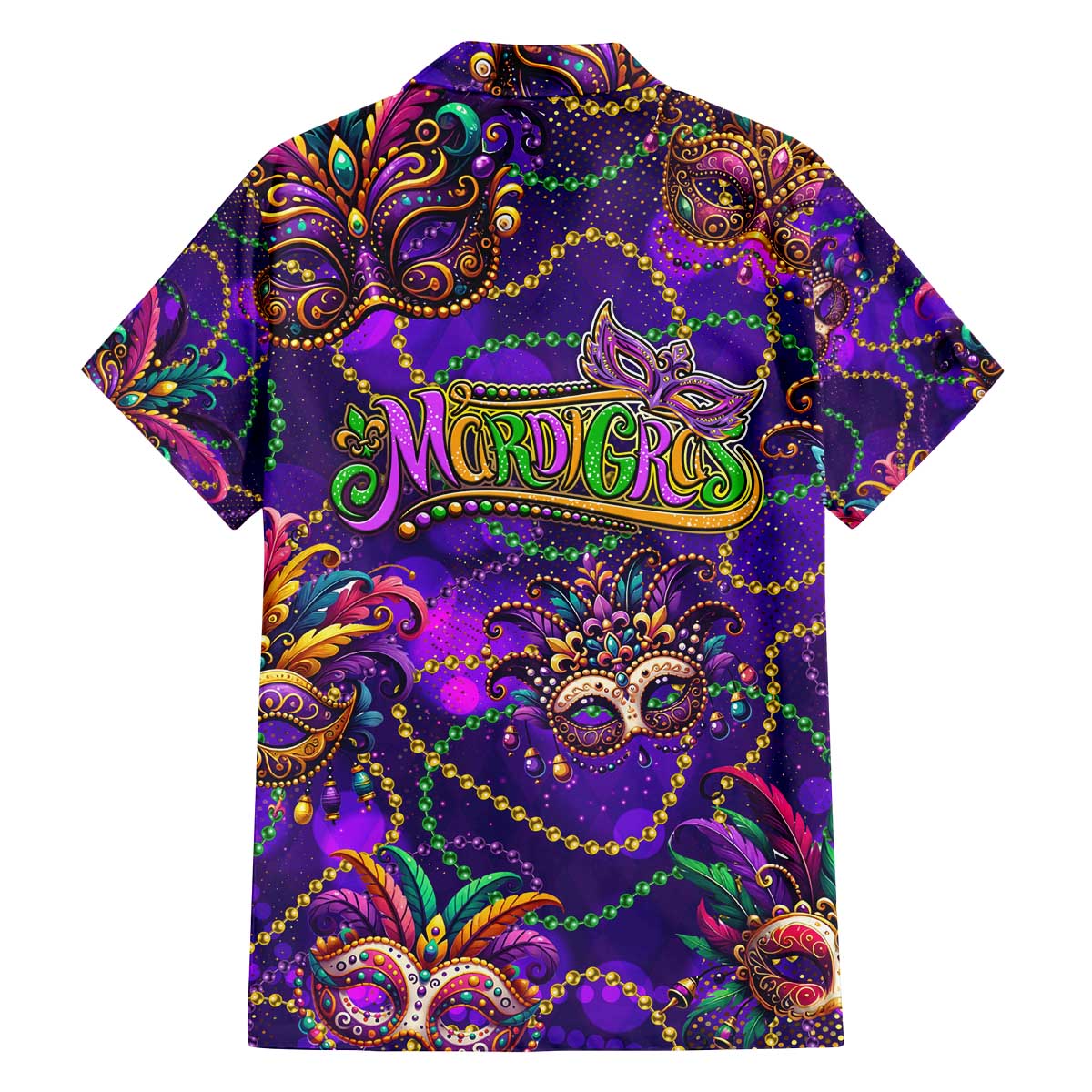 Mardi Gras Family Matching Off The Shoulder Long Sleeve Dress and Hawaiian Shirt Mask Glitter Art