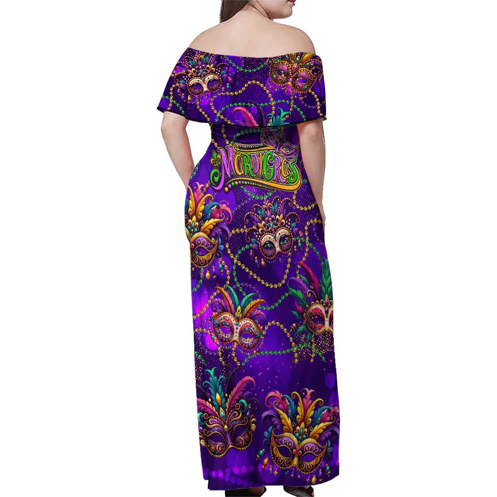 Mardi Gras Family Matching Off Shoulder Maxi Dress and Hawaiian Shirt Mask Glitter Art