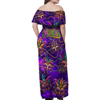 Mardi Gras Family Matching Off Shoulder Maxi Dress and Hawaiian Shirt Mask Glitter Art