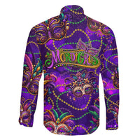 Mardi Gras Family Matching Off Shoulder Short Dress and Hawaiian Shirt Mask Glitter Art - Wonder Print Shop