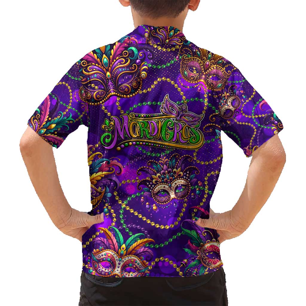 Mardi Gras Family Matching Puletasi and Hawaiian Shirt Mask Glitter Art