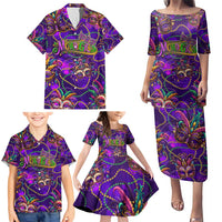 Mardi Gras Family Matching Puletasi and Hawaiian Shirt Mask Glitter Art