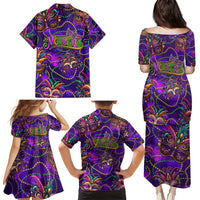 Mardi Gras Family Matching Puletasi and Hawaiian Shirt Mask Glitter Art