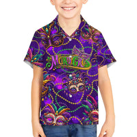 Mardi Gras Family Matching Puletasi and Hawaiian Shirt Mask Glitter Art