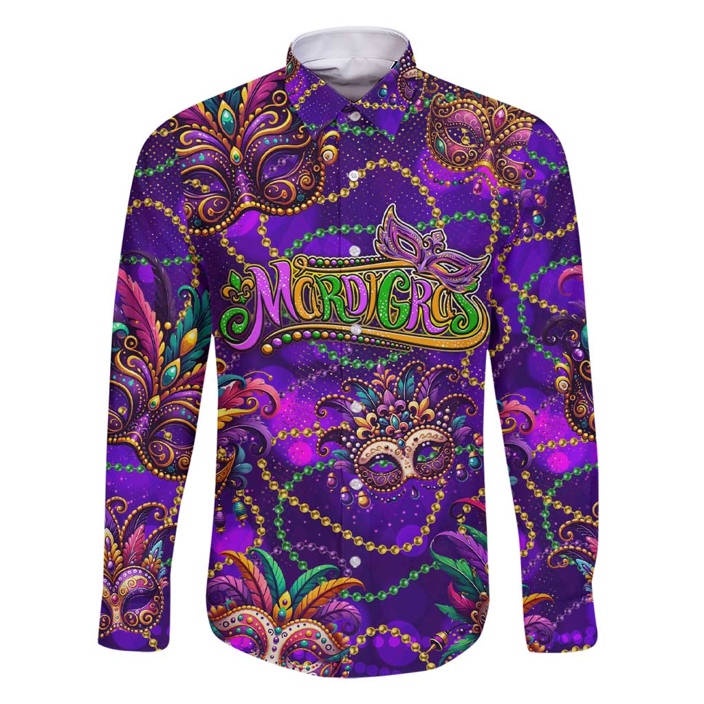 Mardi Gras Family Matching Short Sleeve Bodycon Dress and Hawaiian Shirt Mask Glitter Art - Wonder Print Shop