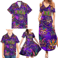 Mardi Gras Family Matching Summer Maxi Dress and Hawaiian Shirt Mask Glitter Art - Wonder Print Shop