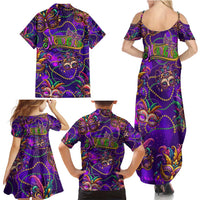 Mardi Gras Family Matching Summer Maxi Dress and Hawaiian Shirt Mask Glitter Art - Wonder Print Shop