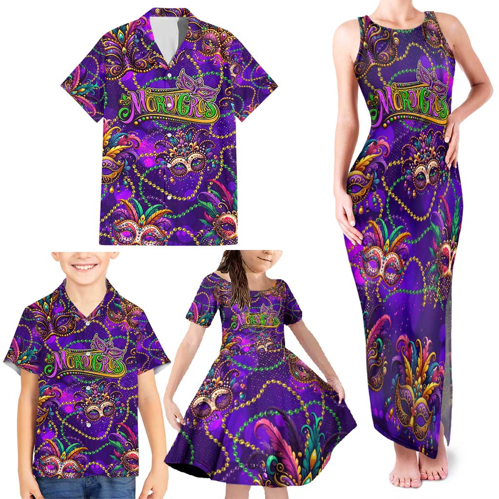 Mardi Gras Family Matching Tank Maxi Dress and Hawaiian Shirt Mask Glitter Art - Wonder Print Shop