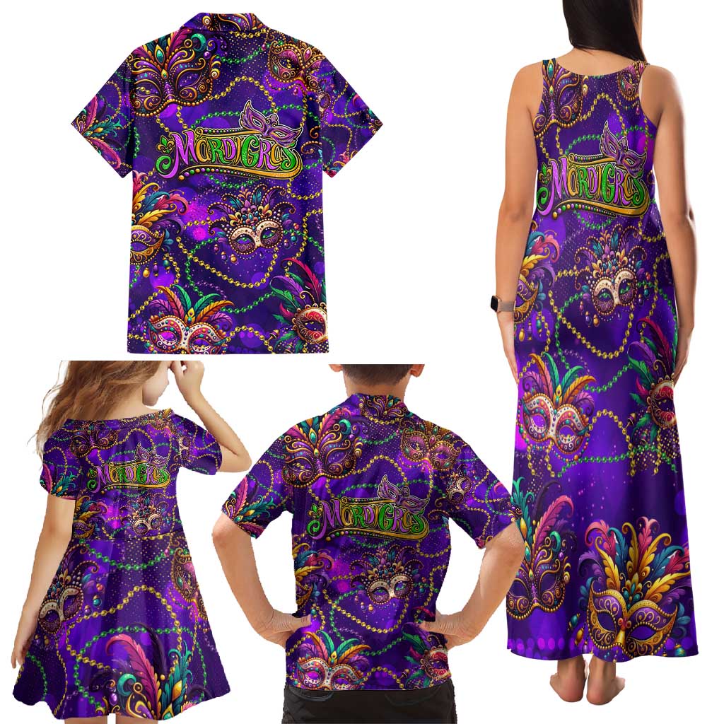 Mardi Gras Family Matching Tank Maxi Dress and Hawaiian Shirt Mask Glitter Art - Wonder Print Shop