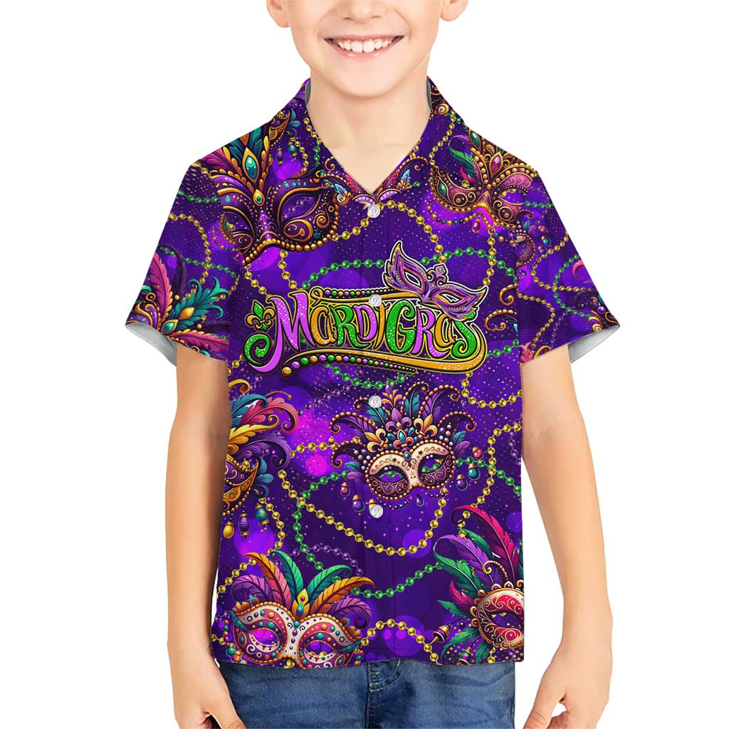 Mardi Gras Kid Hawaiian Shirt Mask Glitter Art - Wonder Print Shop