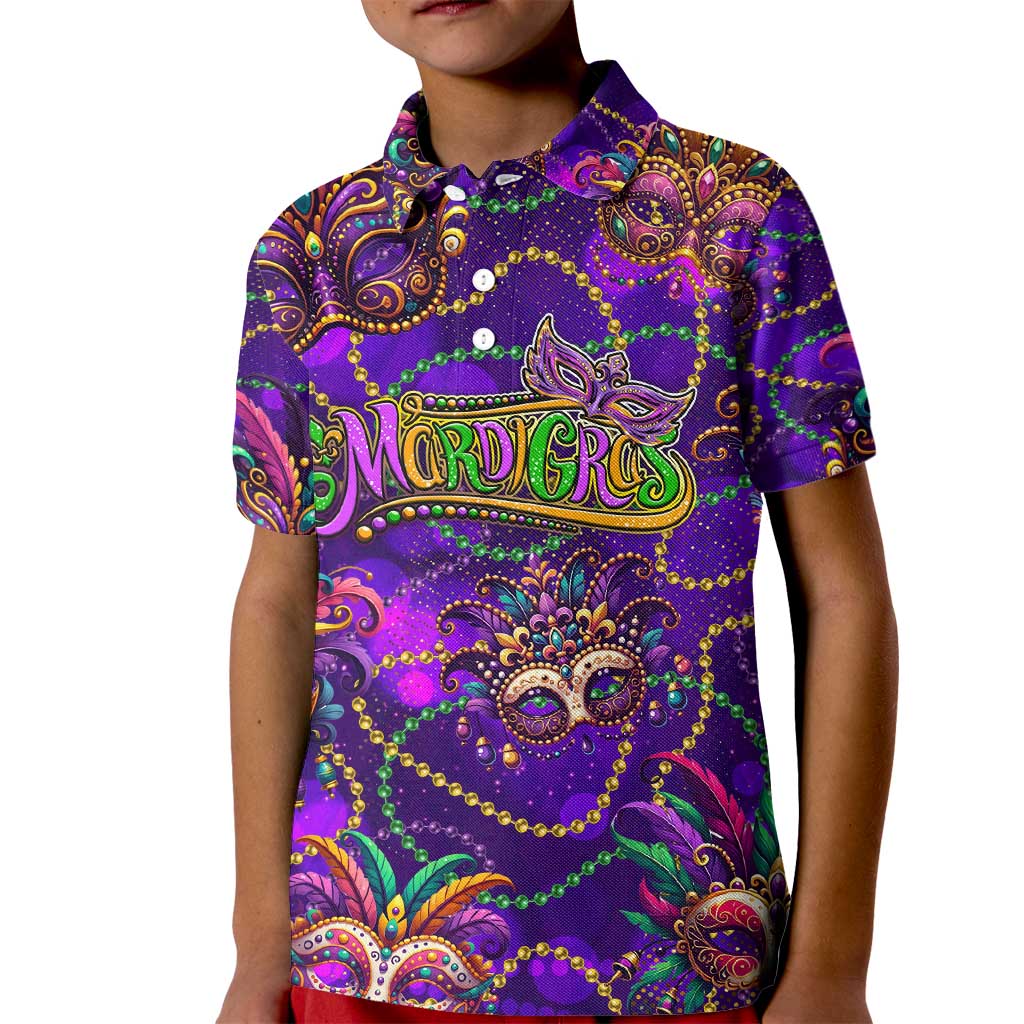 Mardi Gras Kid Polo Shirt Mask Glitter Art - Wonder Print Shop