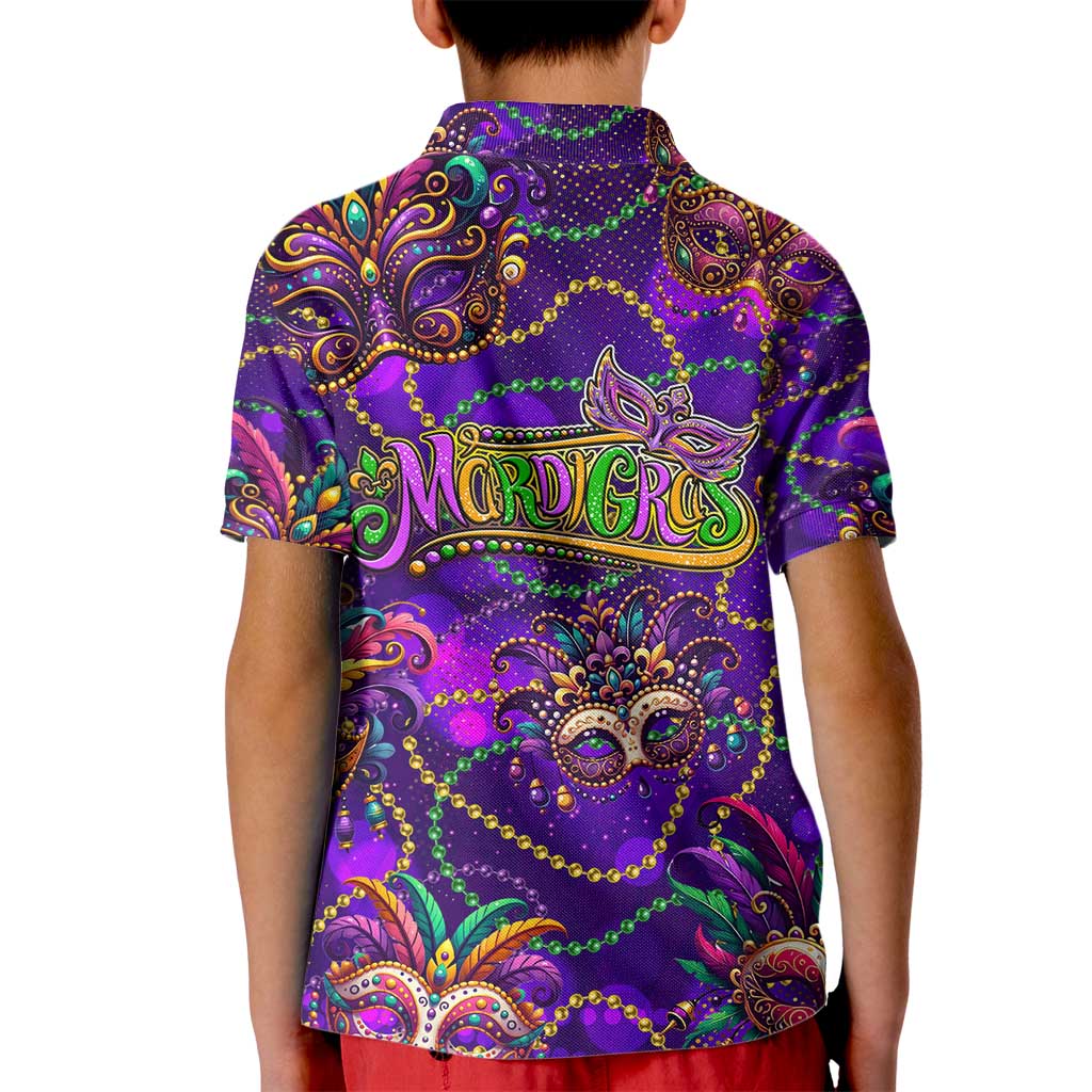 Mardi Gras Kid Polo Shirt Mask Glitter Art - Wonder Print Shop