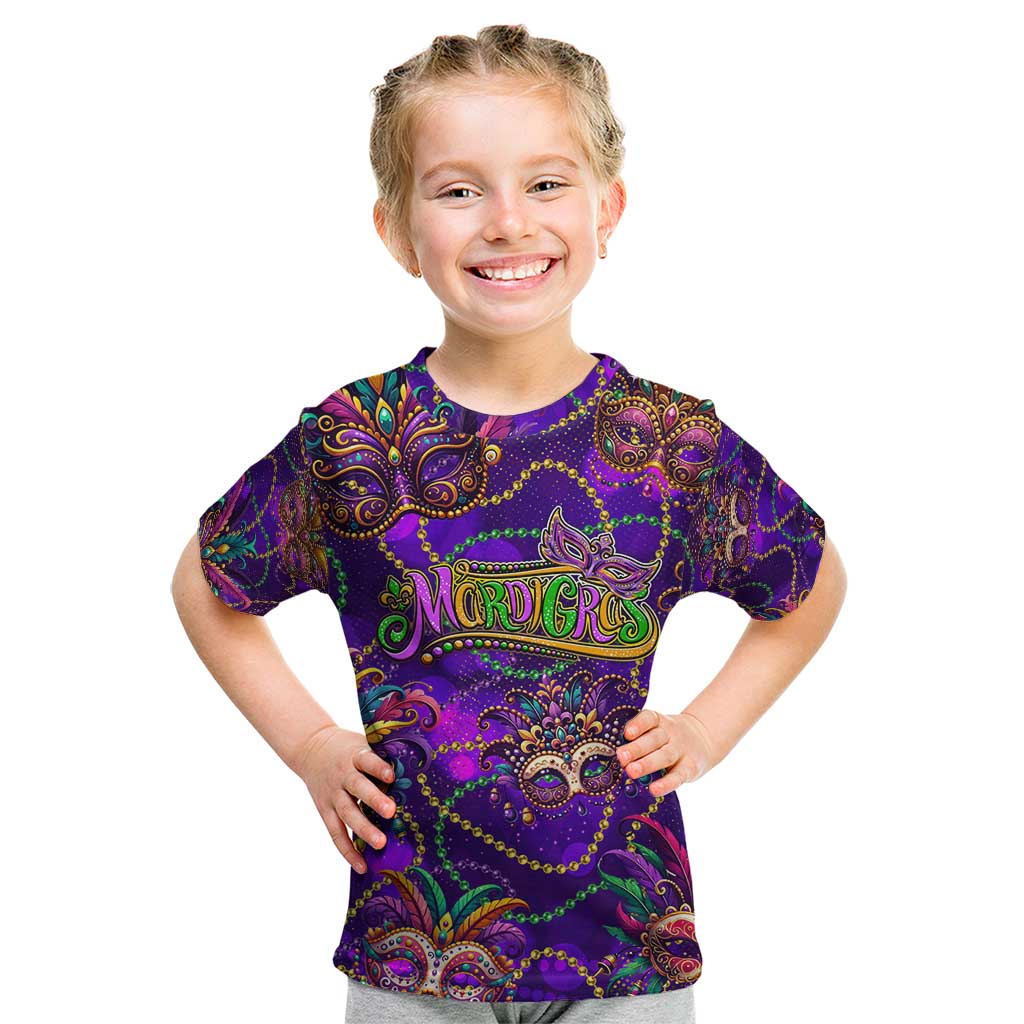 Mardi Gras Kid T Shirt Mask Glitter Art - Wonder Print Shop