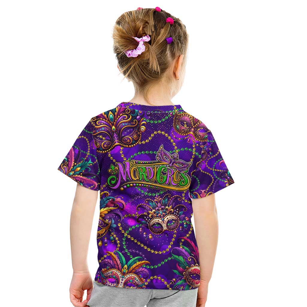 Mardi Gras Kid T Shirt Mask Glitter Art - Wonder Print Shop