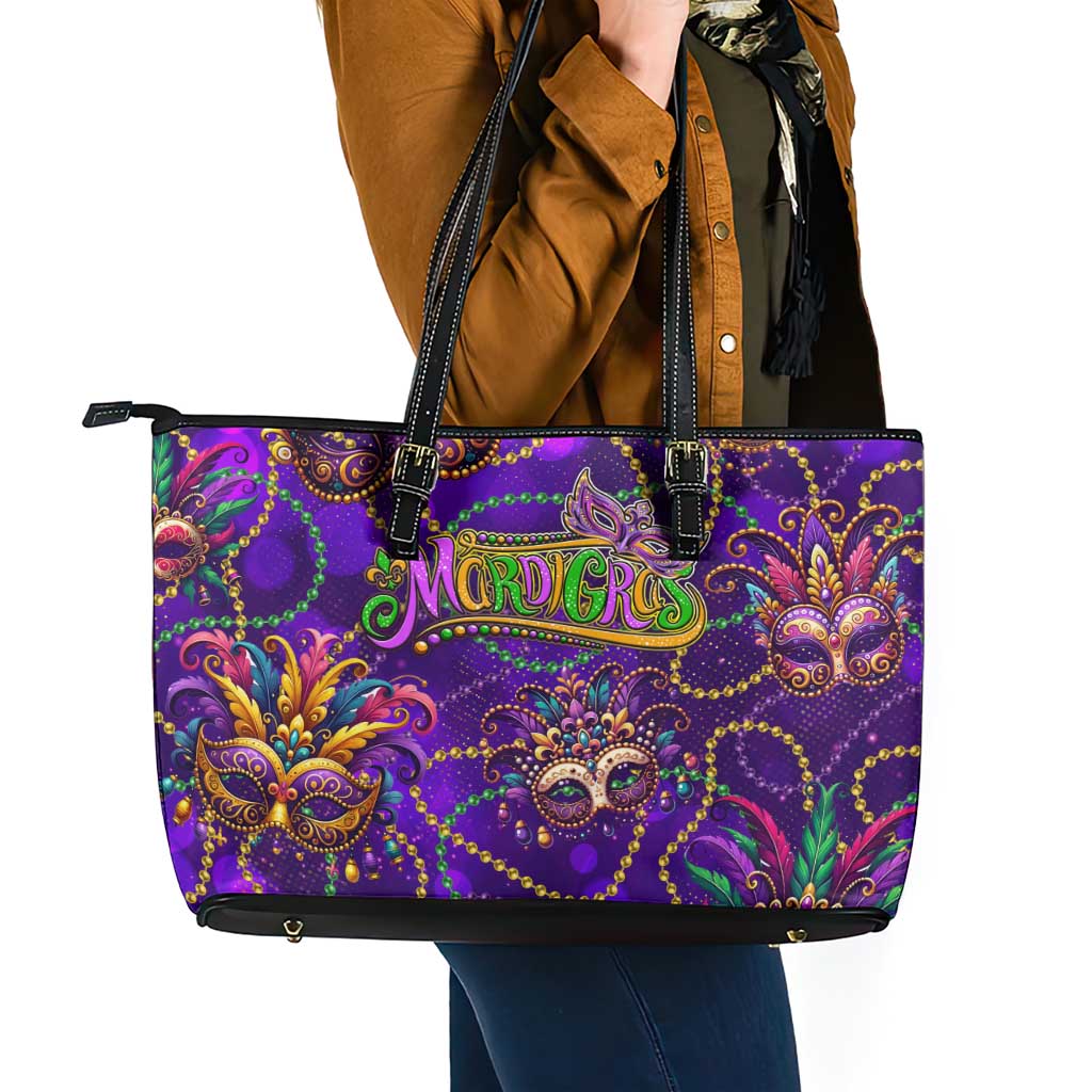 Mardi Gras Leather Tote Bag Mask Glitter Art