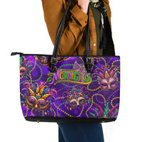 Mardi Gras Leather Tote Bag Mask Glitter Art